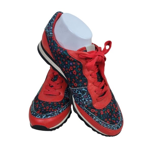 Coach C121 Runner Red and Blue Flower Tennis Shoes 9B Style FG1258 - Picture 1 of 11